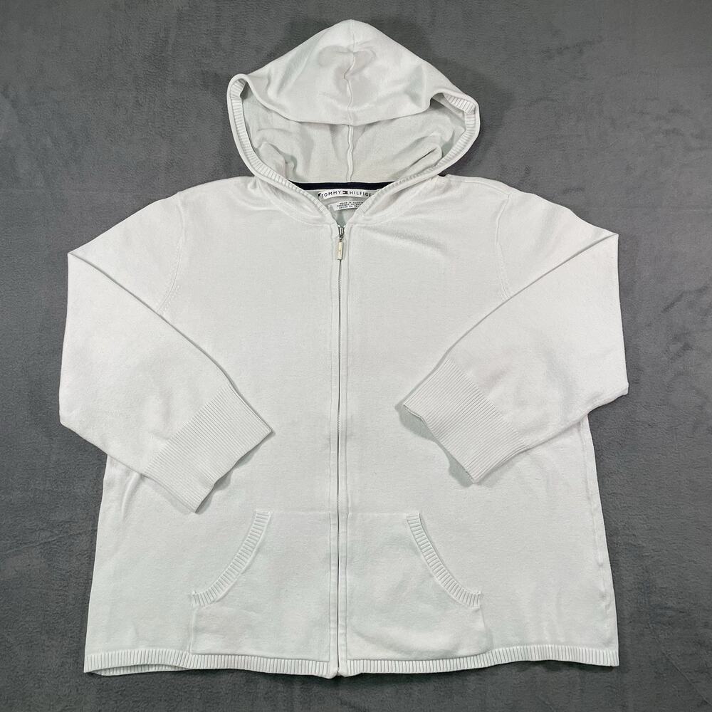 Tommy Hilfiger Hoodie White Women’s XL Full Zip Knit Sweater Casual